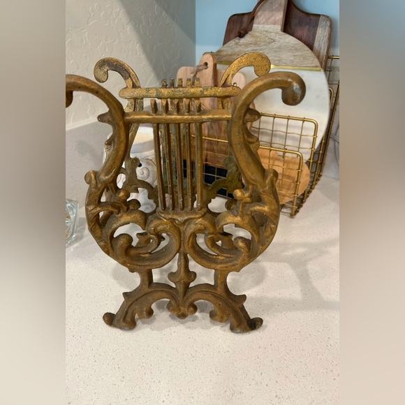 Antique Cast Metal Figural Lyre Shaped Brass - Picture 1 of 1
